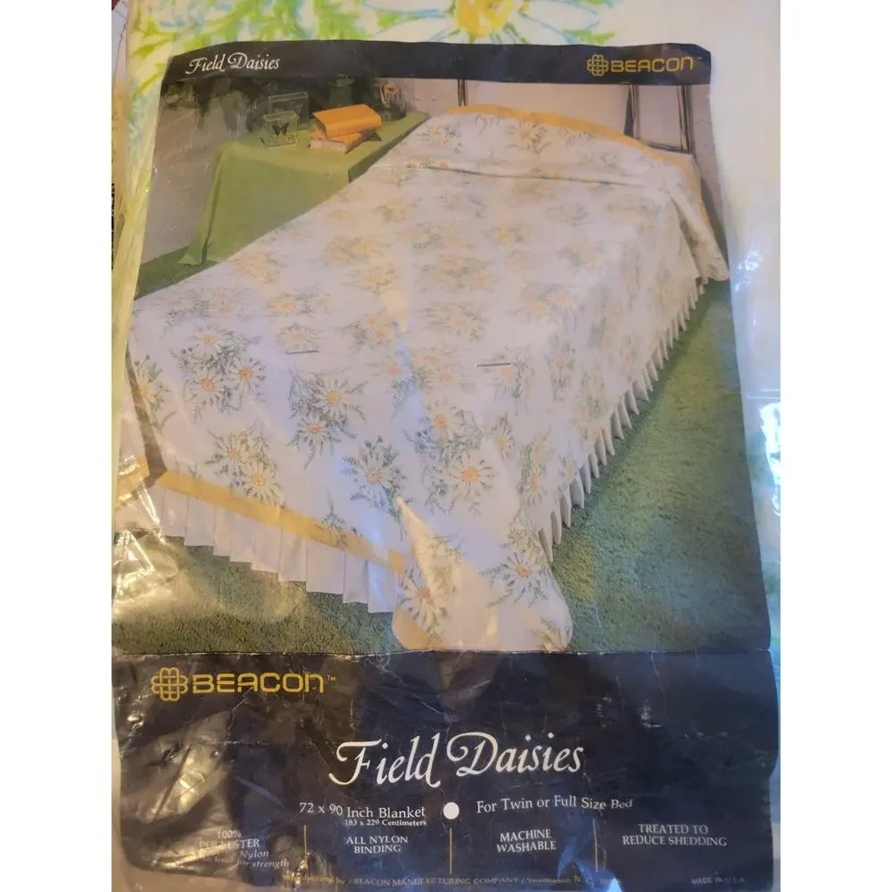 Vintage Beacon Field Daisies Blanket 72x90 Twin Full Floral Retro‎ Bedspread